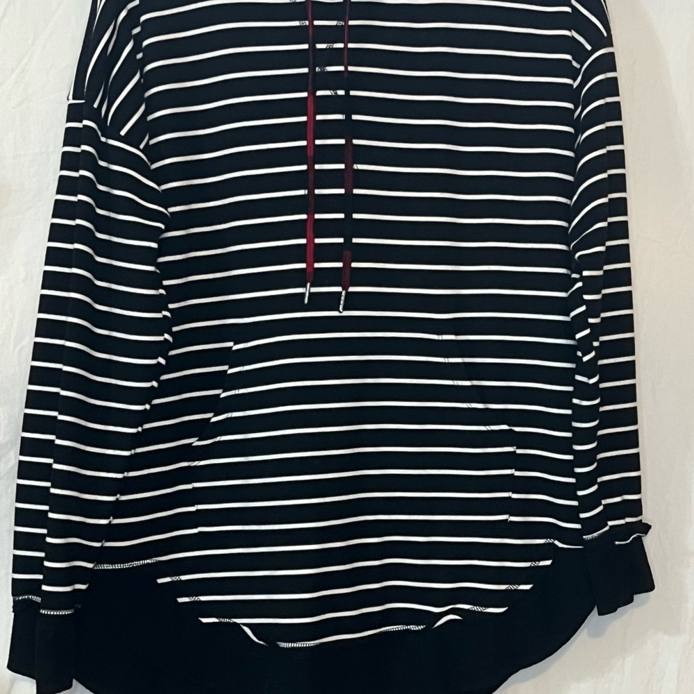 Maurices Black and White Striped Hoodie with Red Accents